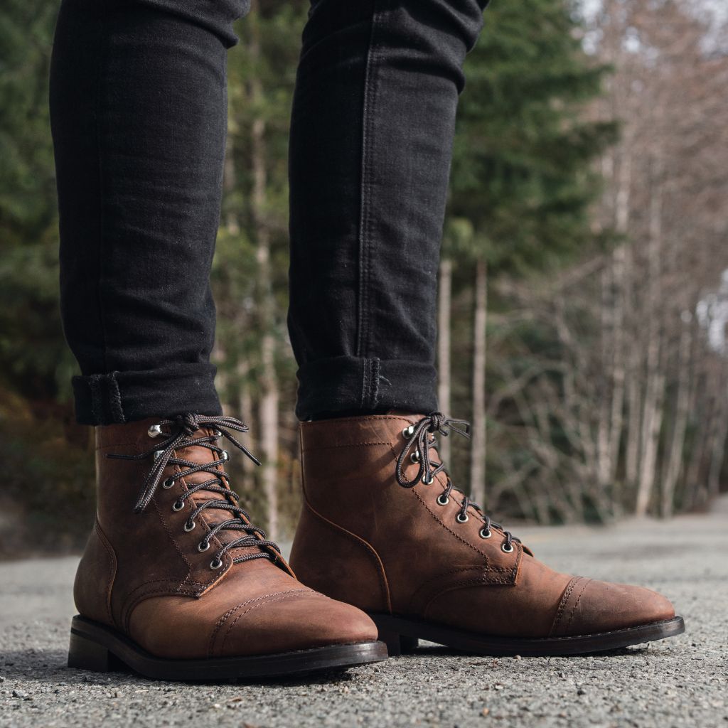 Men's Leather Cap Toe Ankle Boots
