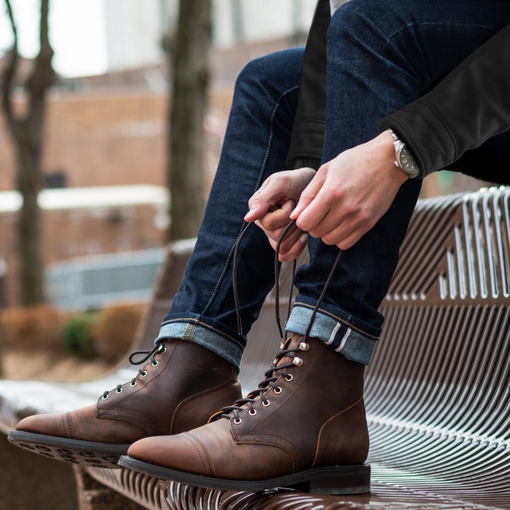 Men's Leather Cap Toe Ankle Boots