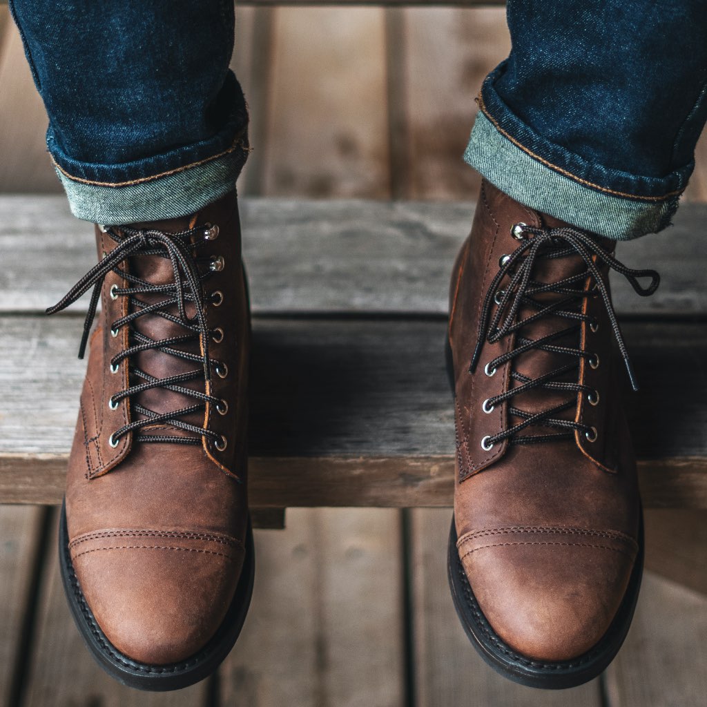 Men's Leather Cap Toe Ankle Boots