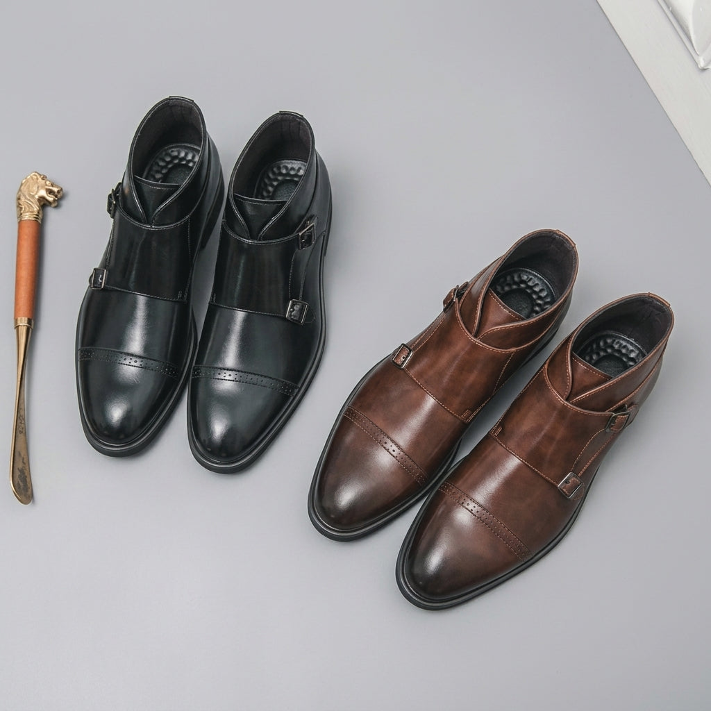 Men's Leather Monk Strap Ankle Boots