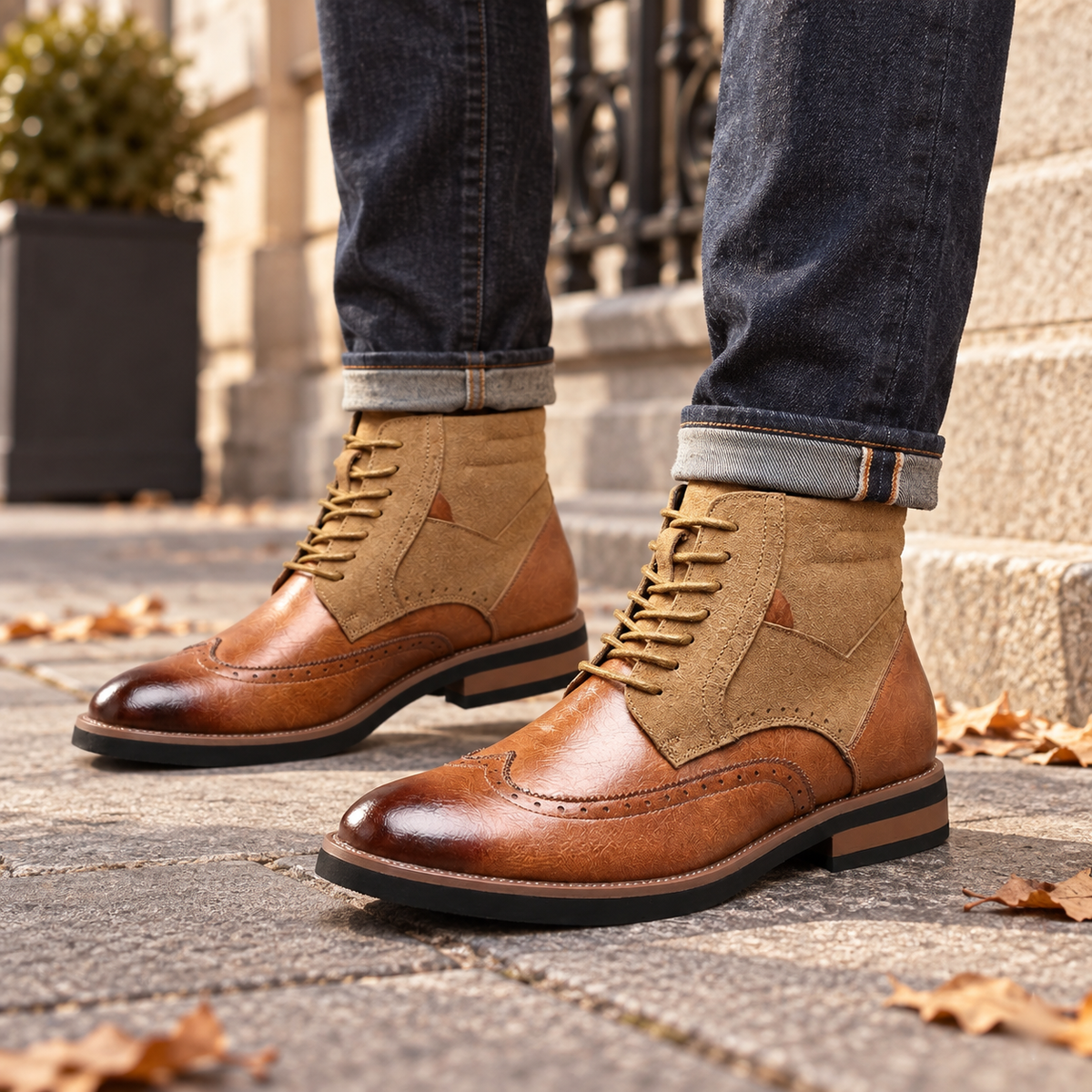 Men's Leather Wingtip Ankle Boots