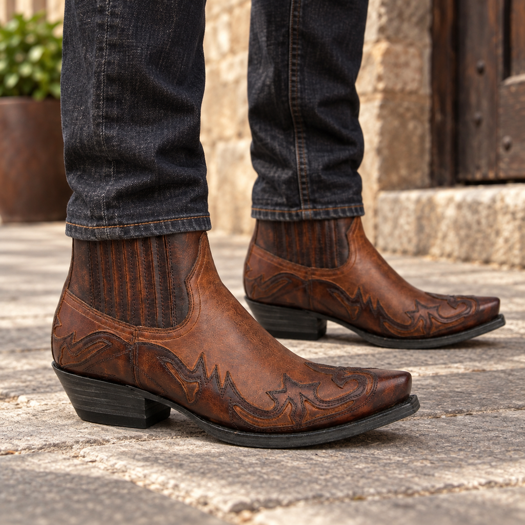 Men's Leather Cowboy Ankle Boots
