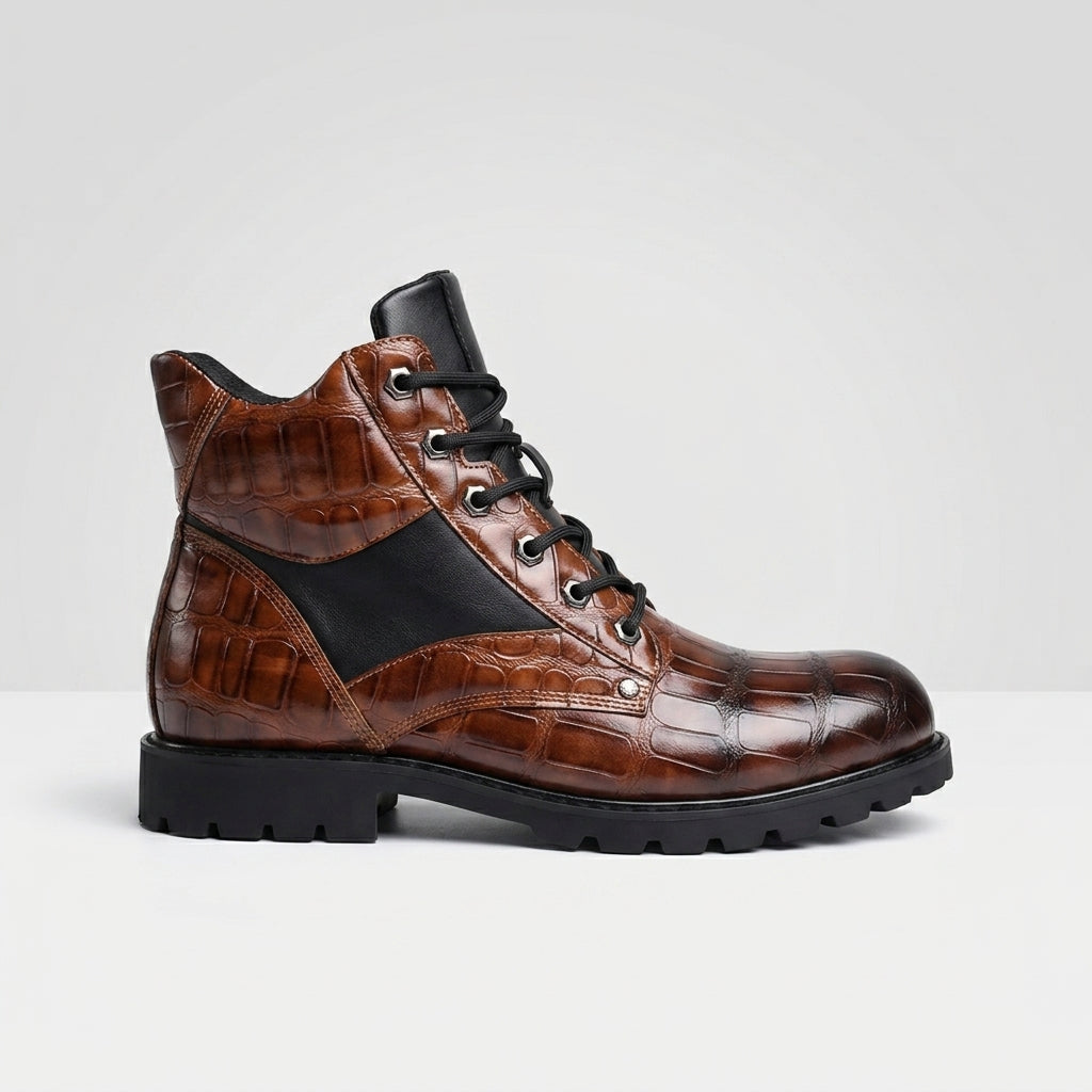 Men's Croc-Embossed Leather Ankle Boots