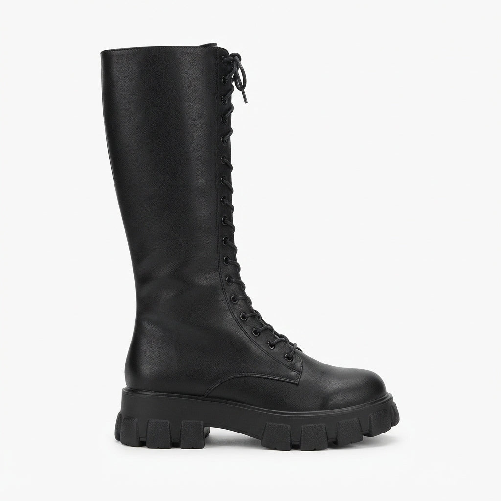 Women's Platform Knee High Combat Boots