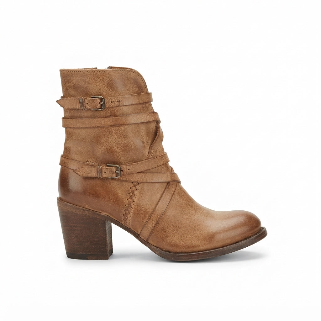Women's Comfortable Heeled Retro Biker Boots
