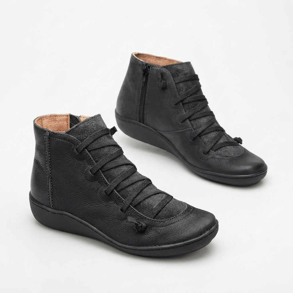 Women's Comfortable Lace-Up Leather Ankle Boots