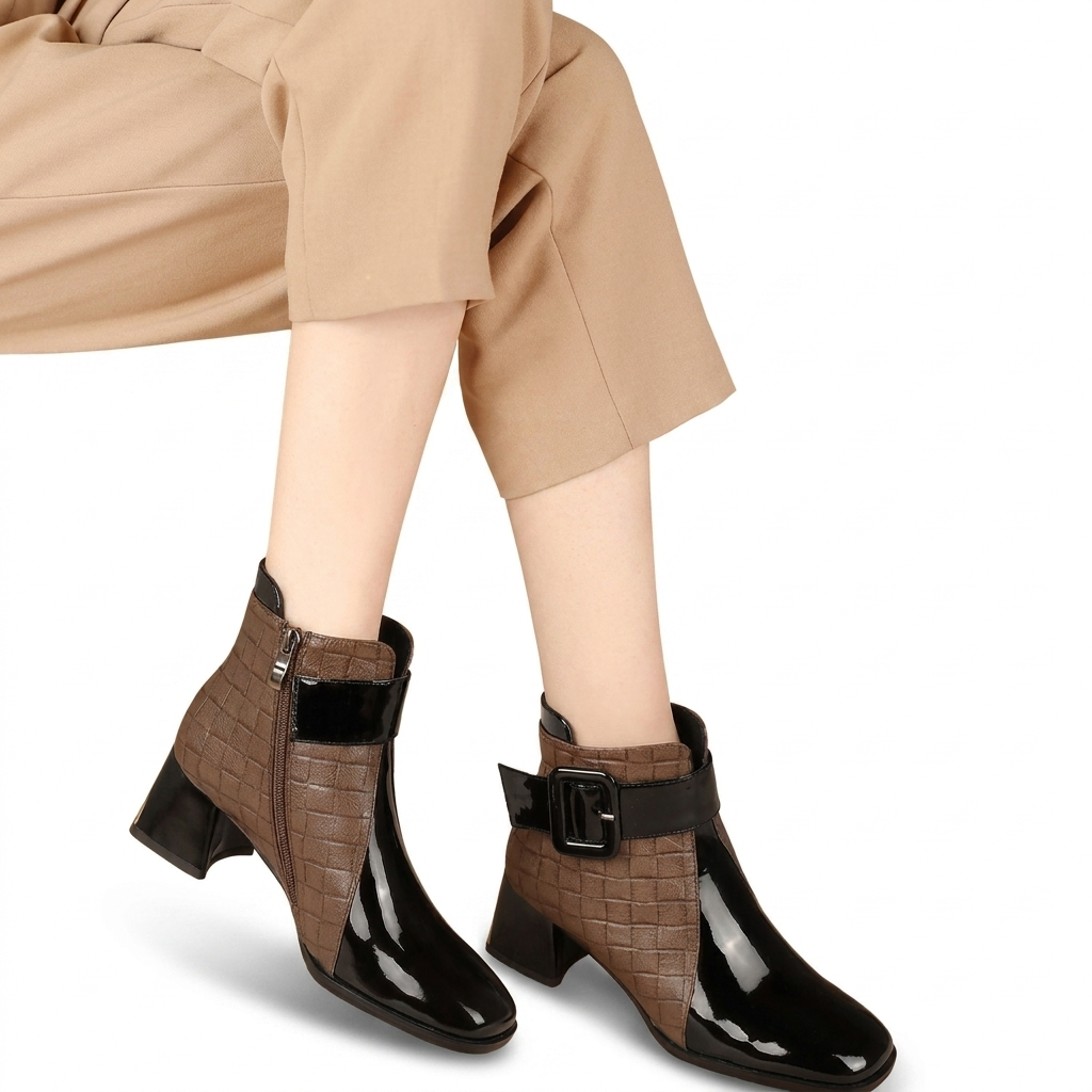 Women's Buckle Strap Heeled Ankle Boots