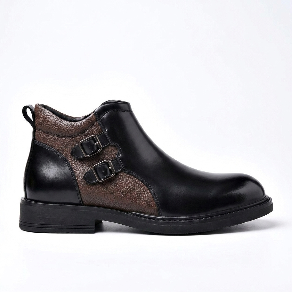 Men's Leather Double Buckle Ankle Boots