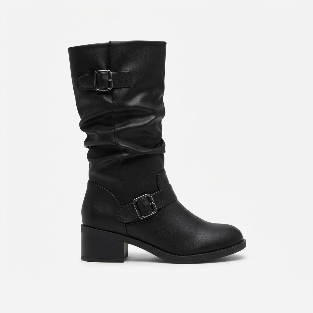 Women's Heeled Knee High Buckle Boots