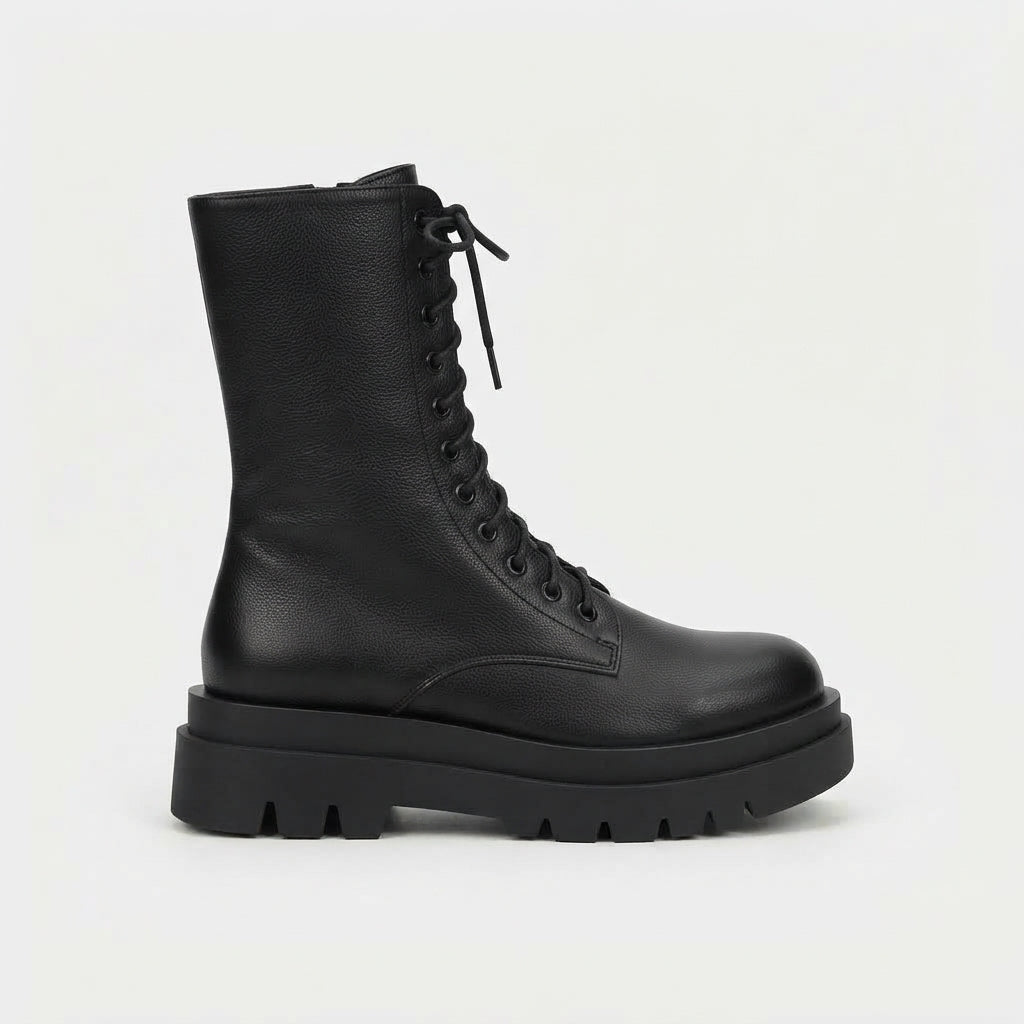 Women's Platform Leather Combat Boots