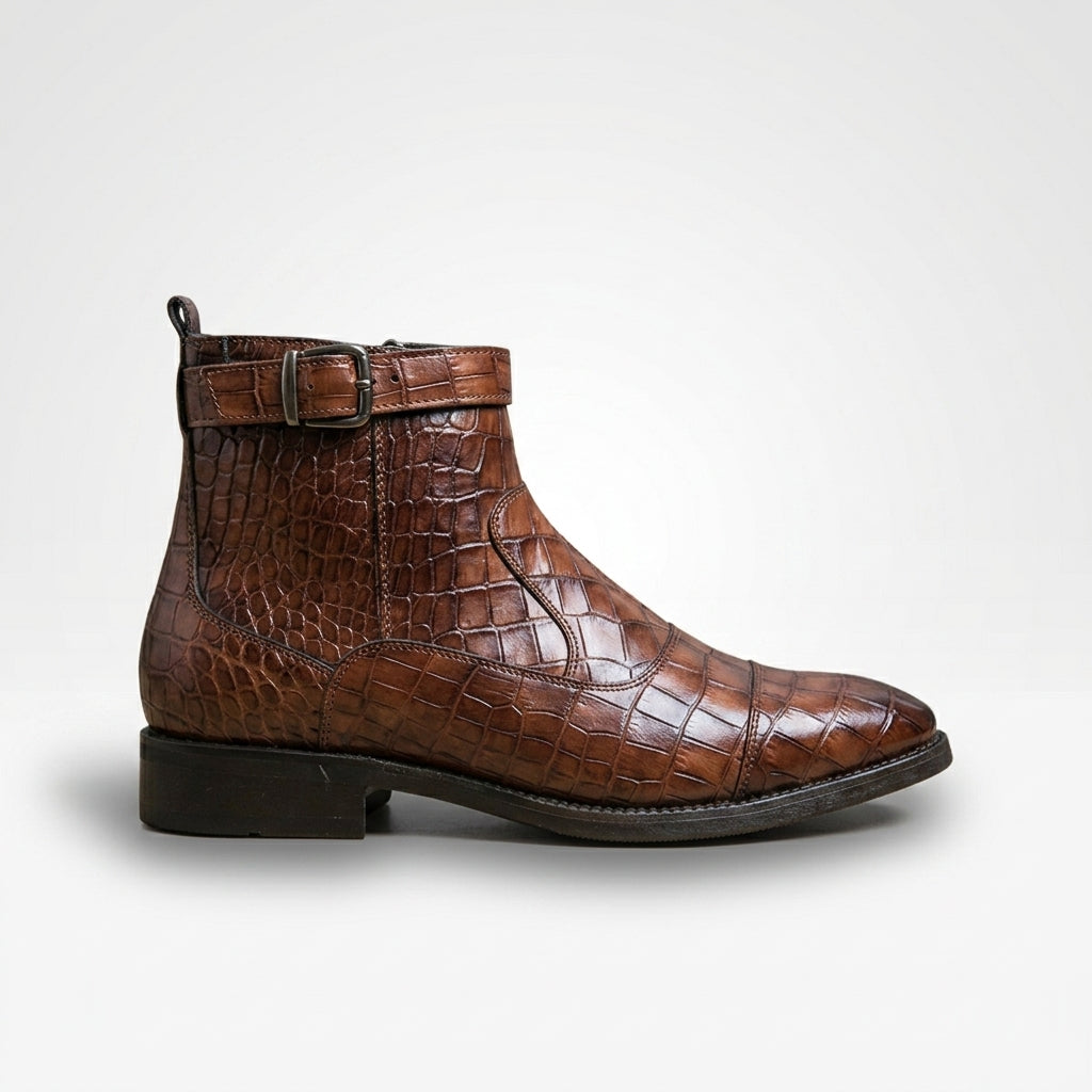Men's Buckle Strap Leather Ankle Boots