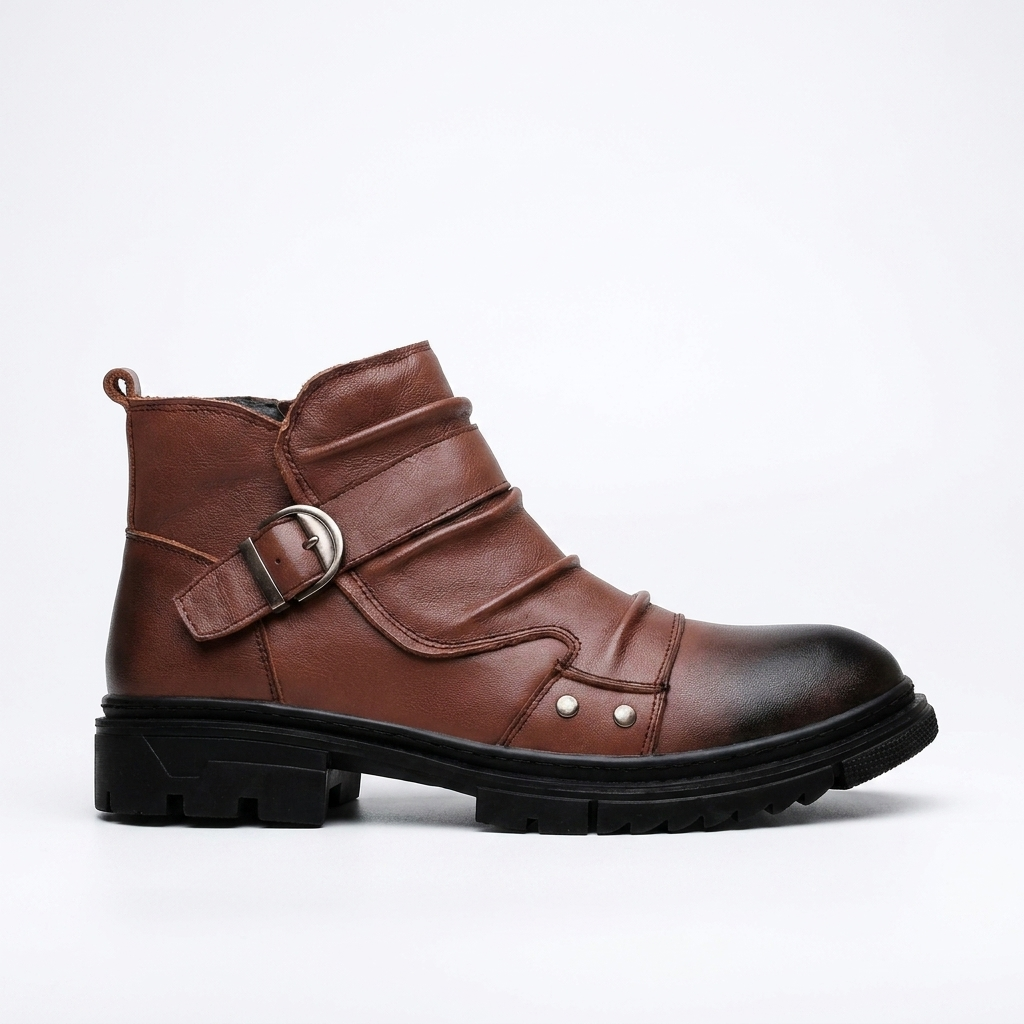 Men's Buckle Strap Leather Ankle Boots