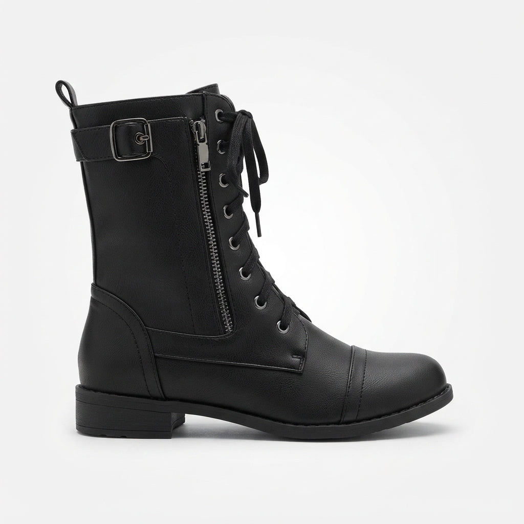 Women's Lace-Up & Side Zipper Combat Ankle Boots