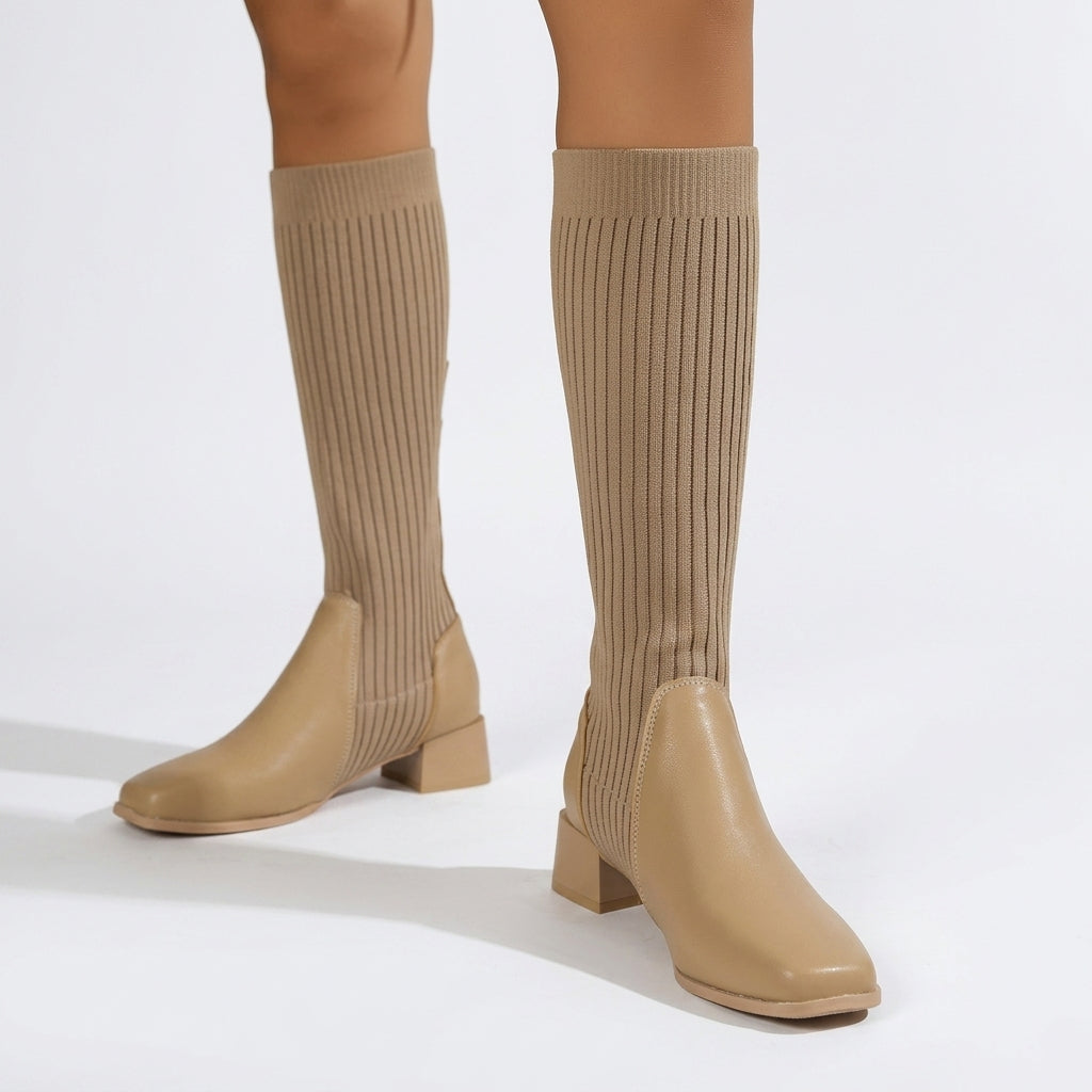 Women's Knee High Leather Sock Boots