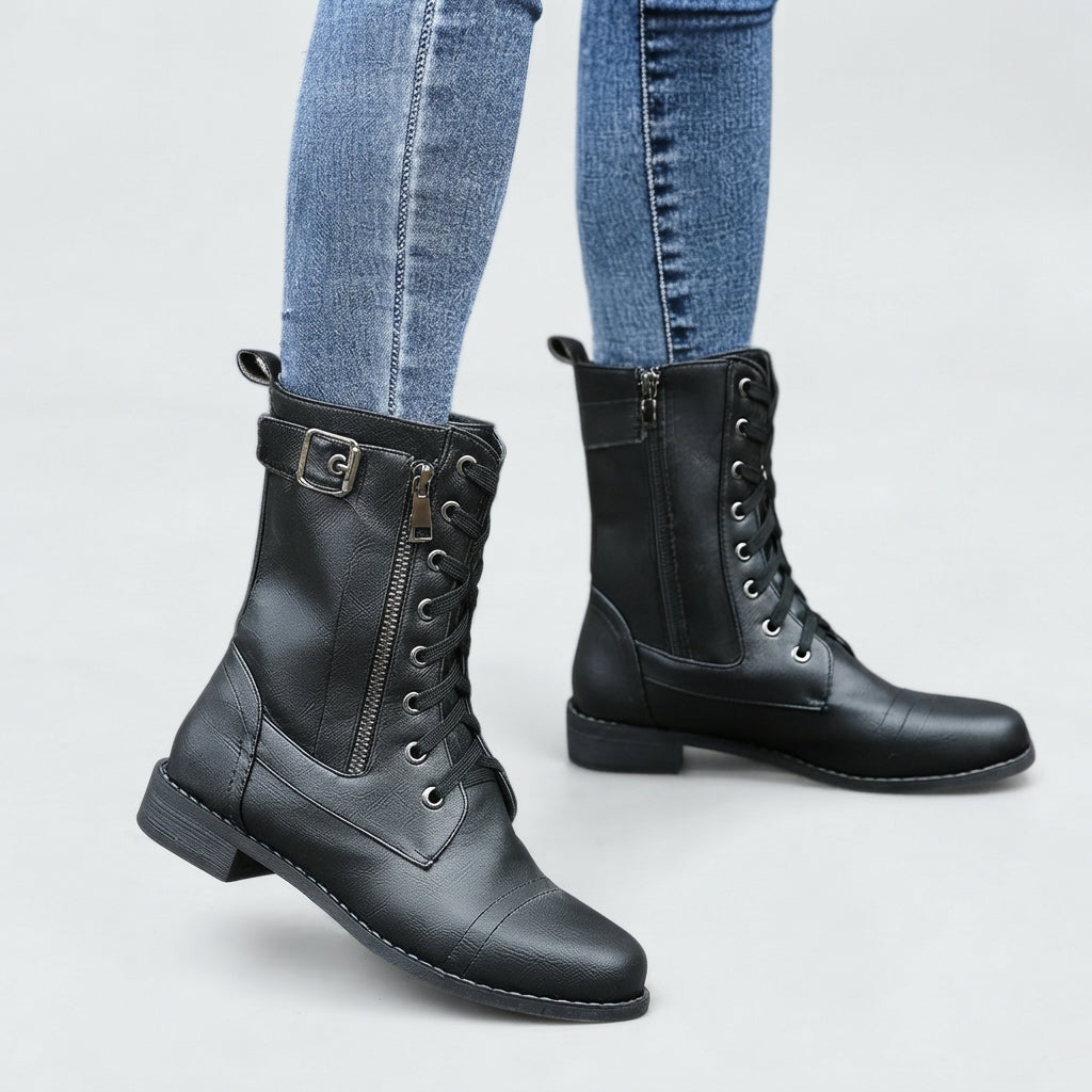 Women's Lace-Up & Side Zipper Combat Ankle Boots