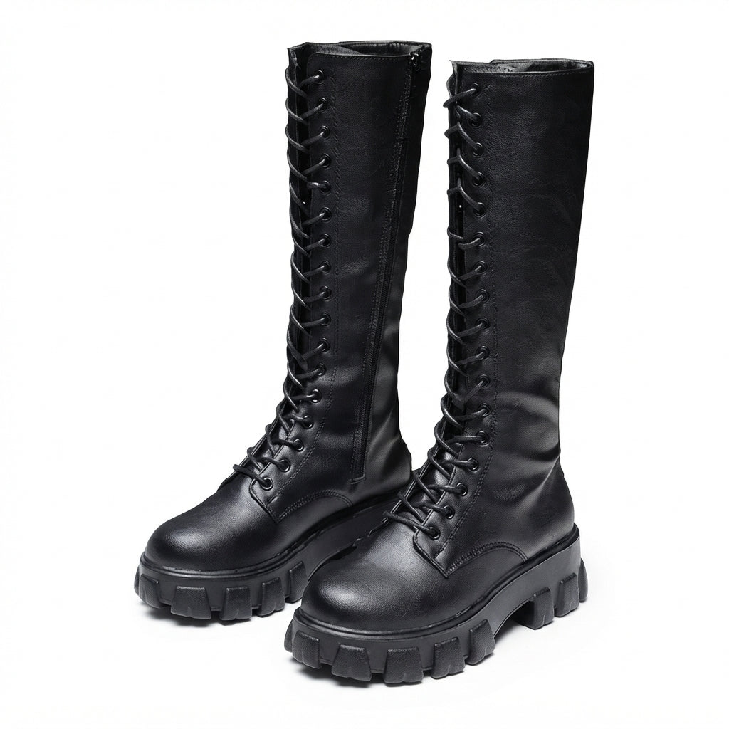Women's Platform Knee High Combat Boots