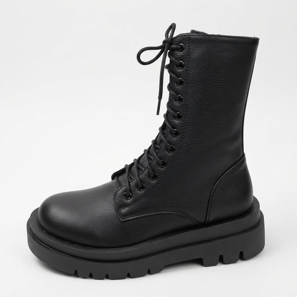 Women's Platform Leather Combat Boots