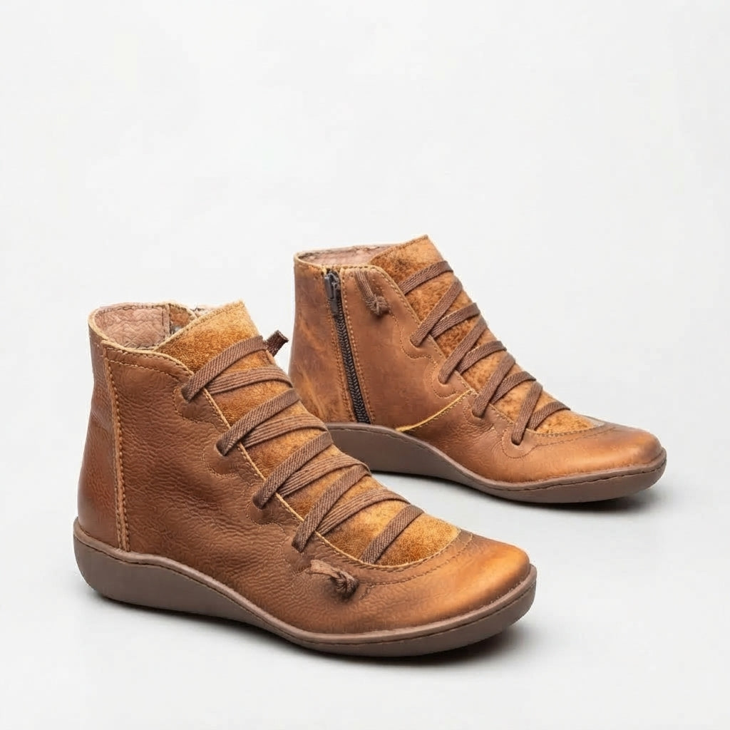 Women's Comfortable Lace-Up Leather Ankle Boots