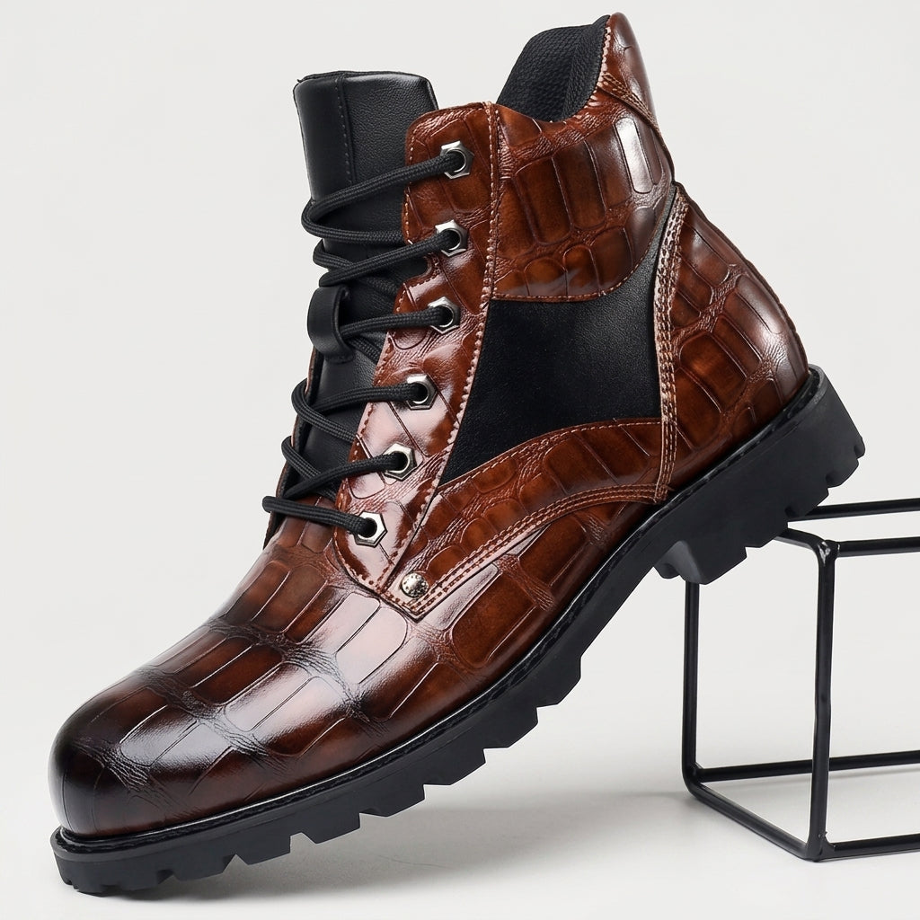Men's Croc-Embossed Leather Ankle Boots