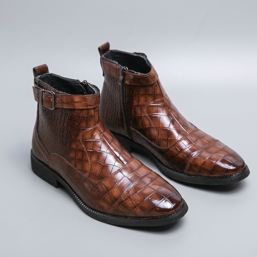 Men's Buckle Strap Leather Ankle Boots