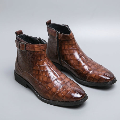 Men's Buckle Strap Leather Ankle Boots