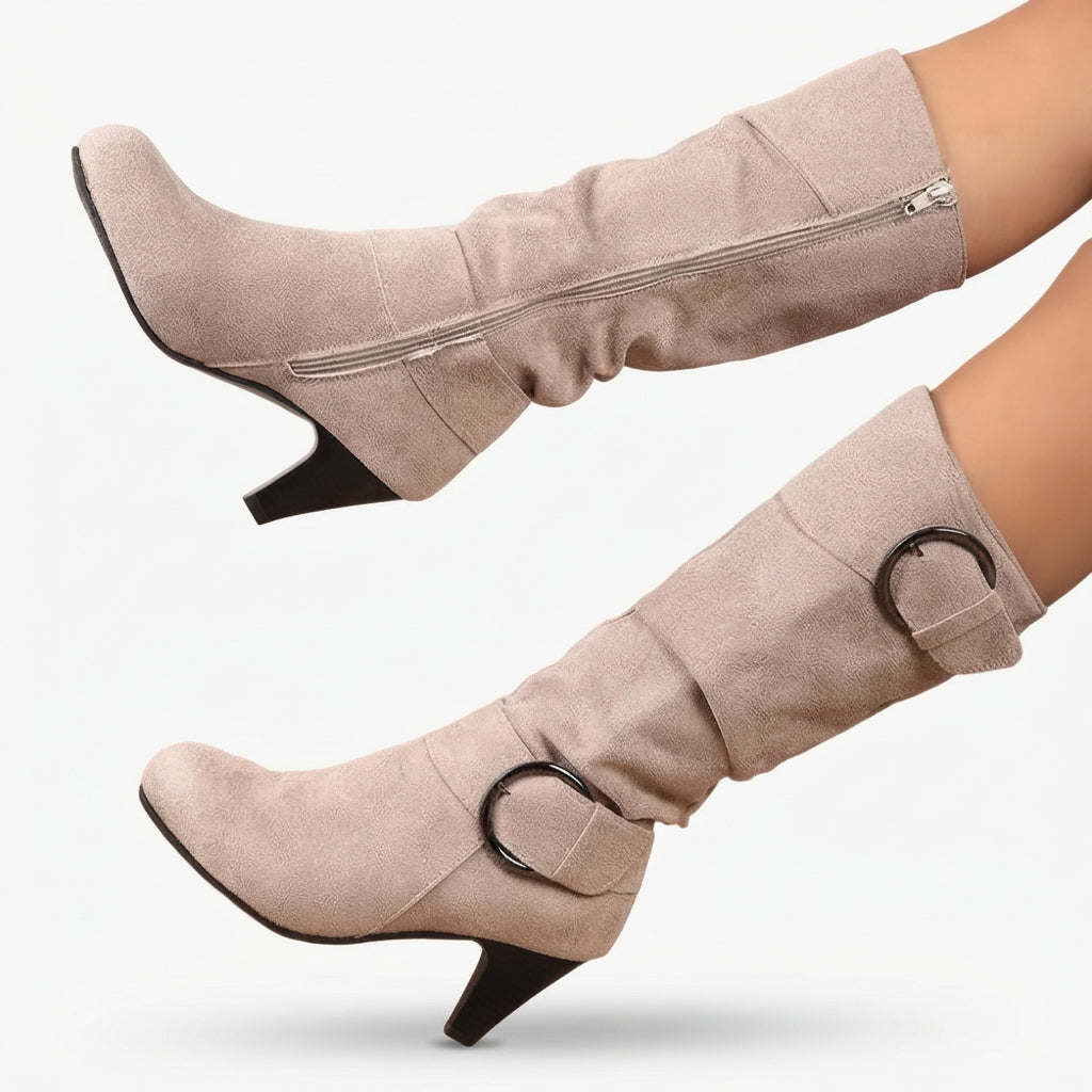 Women's Knee High Heeled Slouch Boots