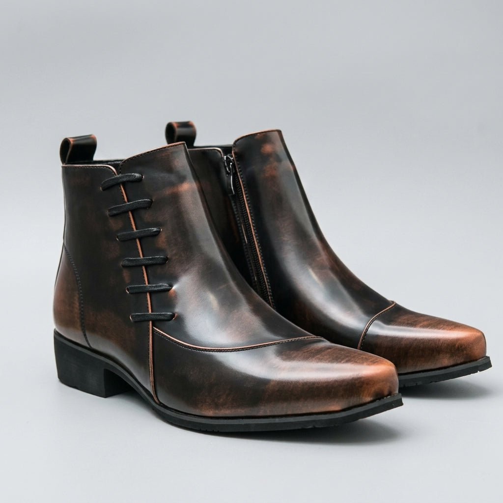 Men's Pointed Toe Leather Ankle Boots