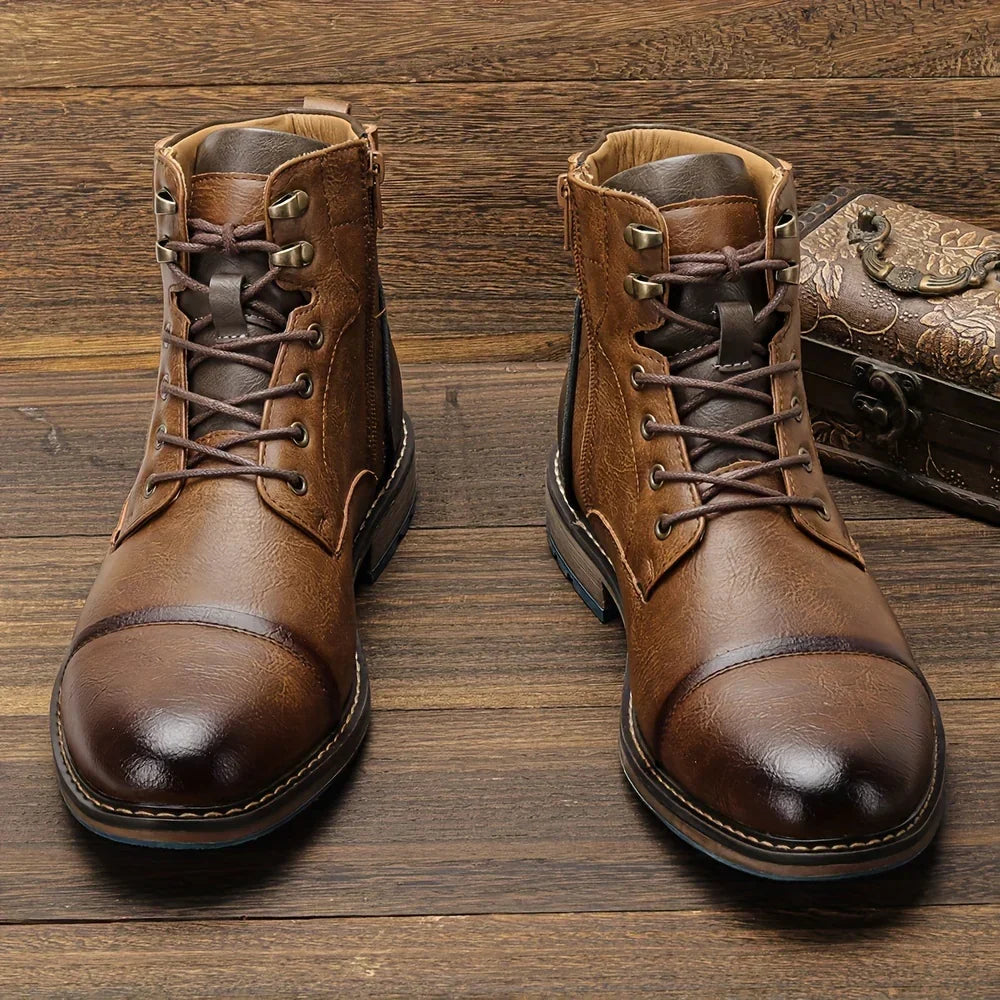 Men's Lace Up Leather Cap Toe Boots