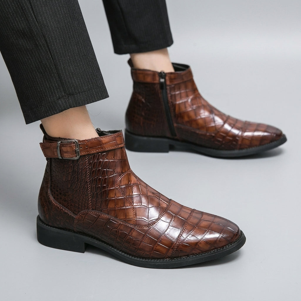 Men's Buckle Strap Leather Ankle Boots
