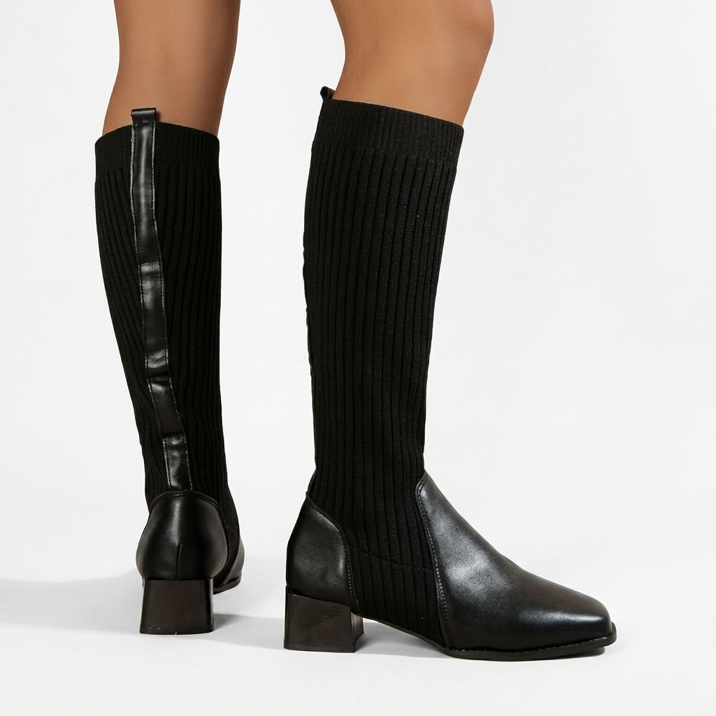 Women's Knee High Leather Sock Boots