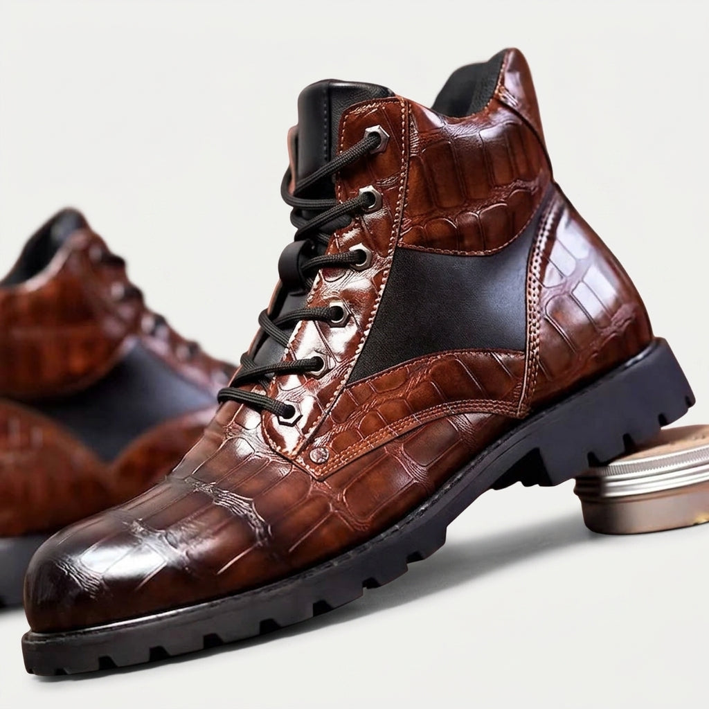 Men's Croc-Embossed Leather Ankle Boots