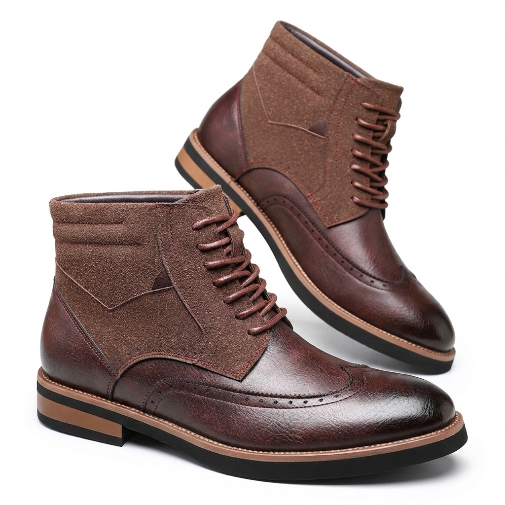 Men's Leather Wingtip Ankle Boots