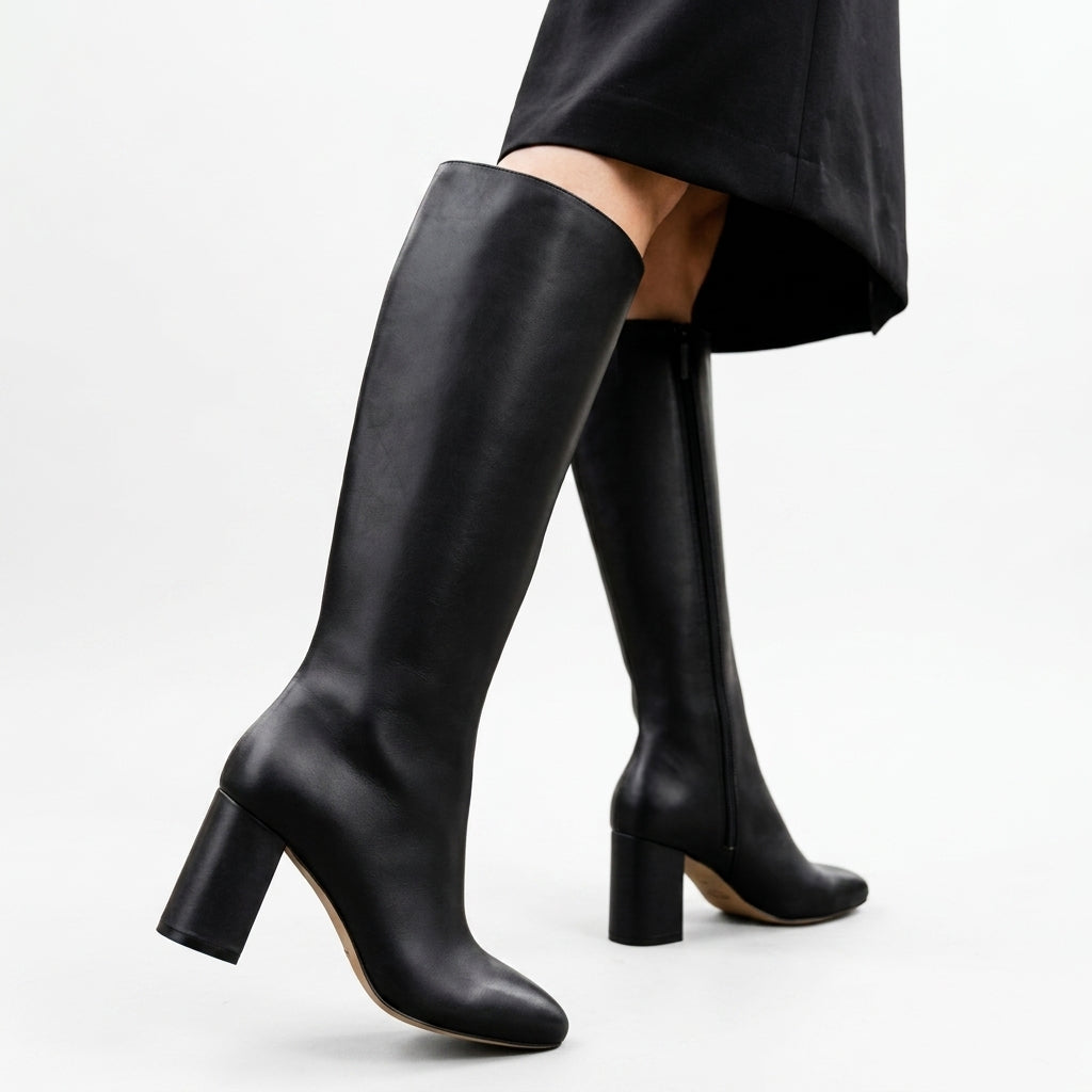 Women's Heeled Knee High Leather Boots