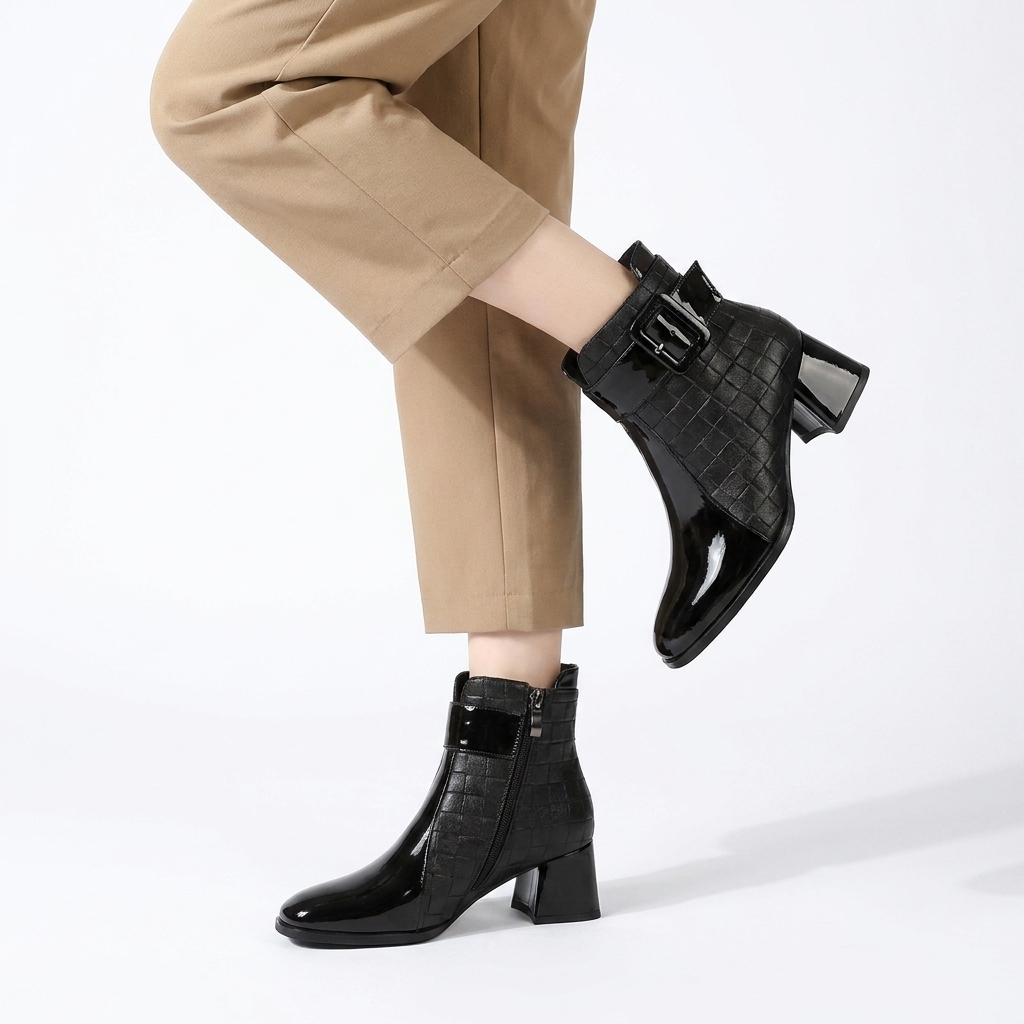 Women's Buckle Strap Heeled Ankle Boots