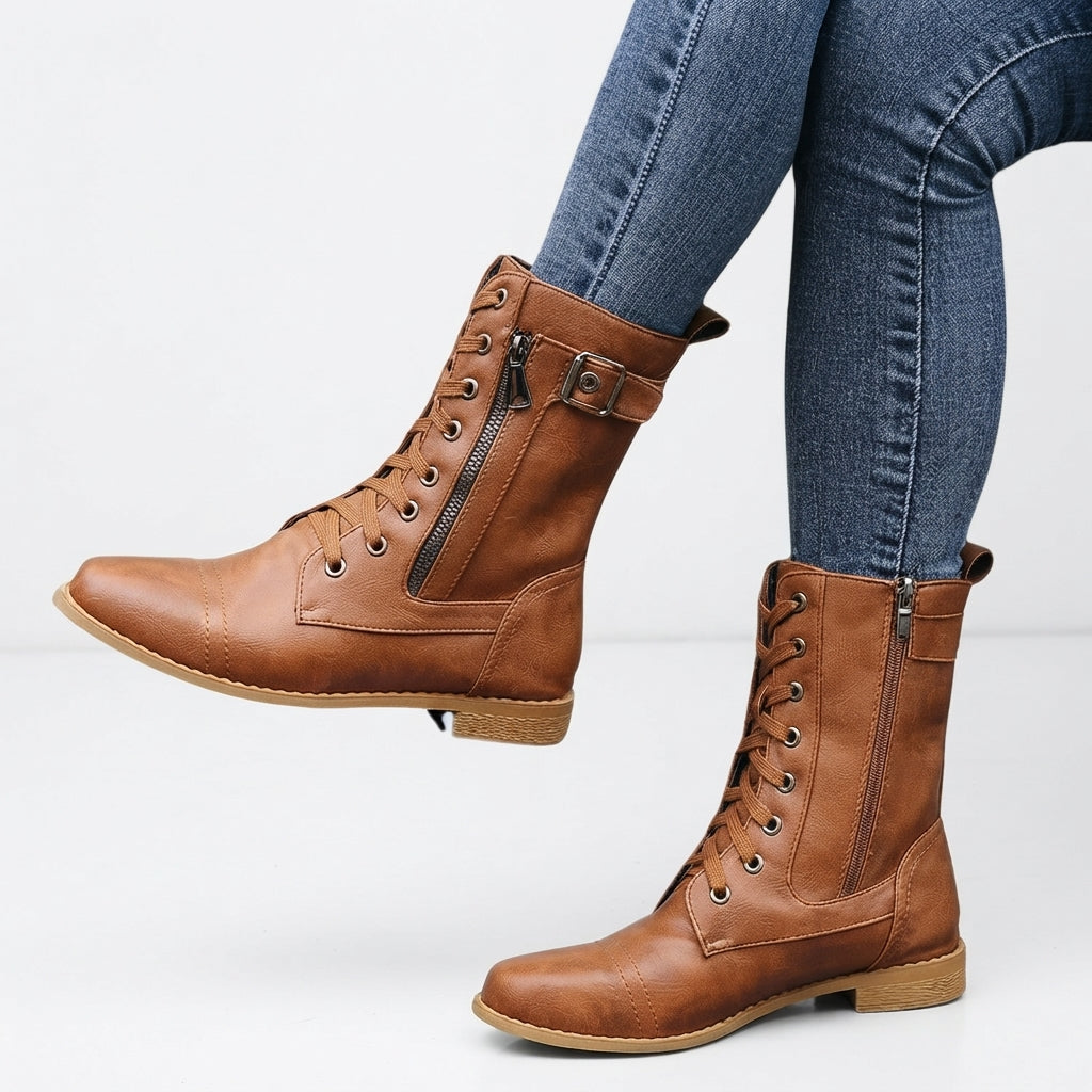 Women's Lace-Up & Side Zipper Combat Ankle Boots