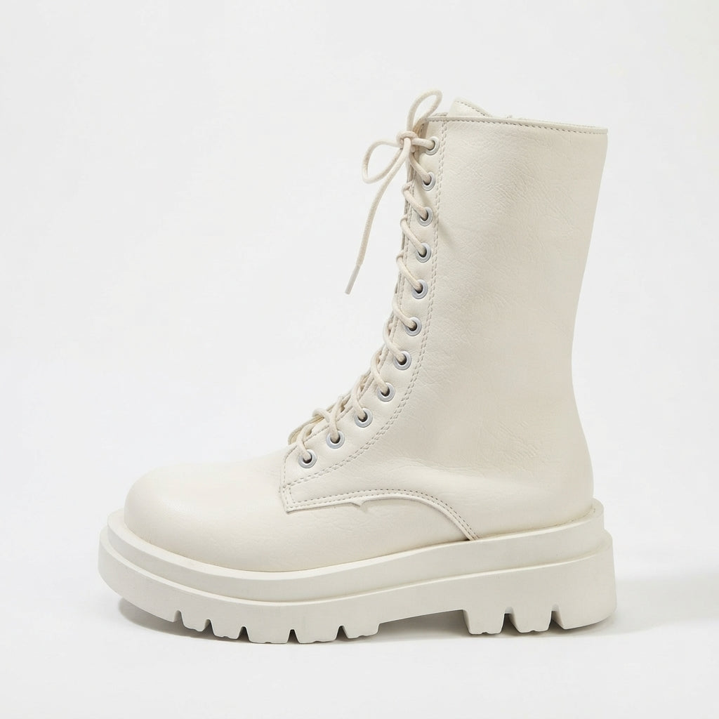 Women's Platform Leather Combat Boots