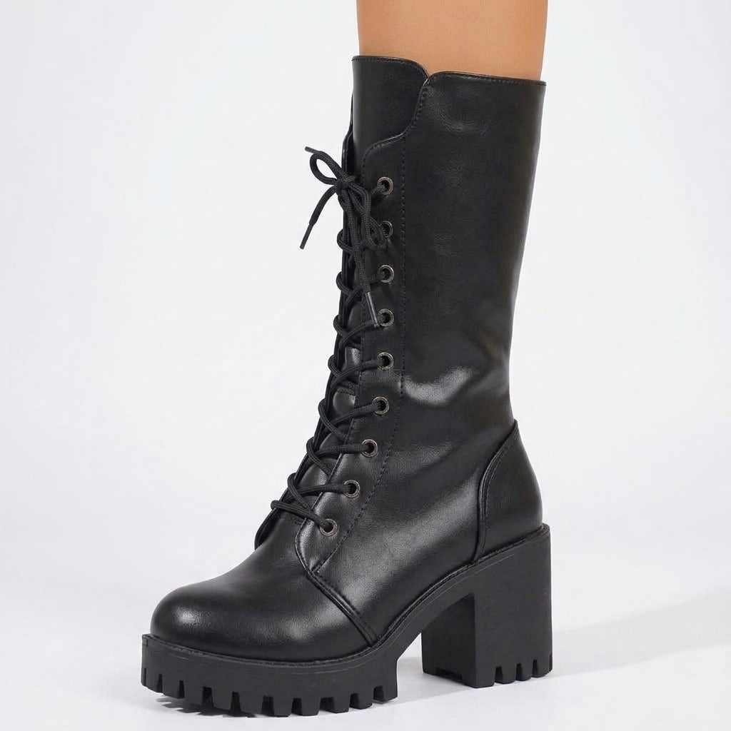 Women's Platform Leather Combat Boots