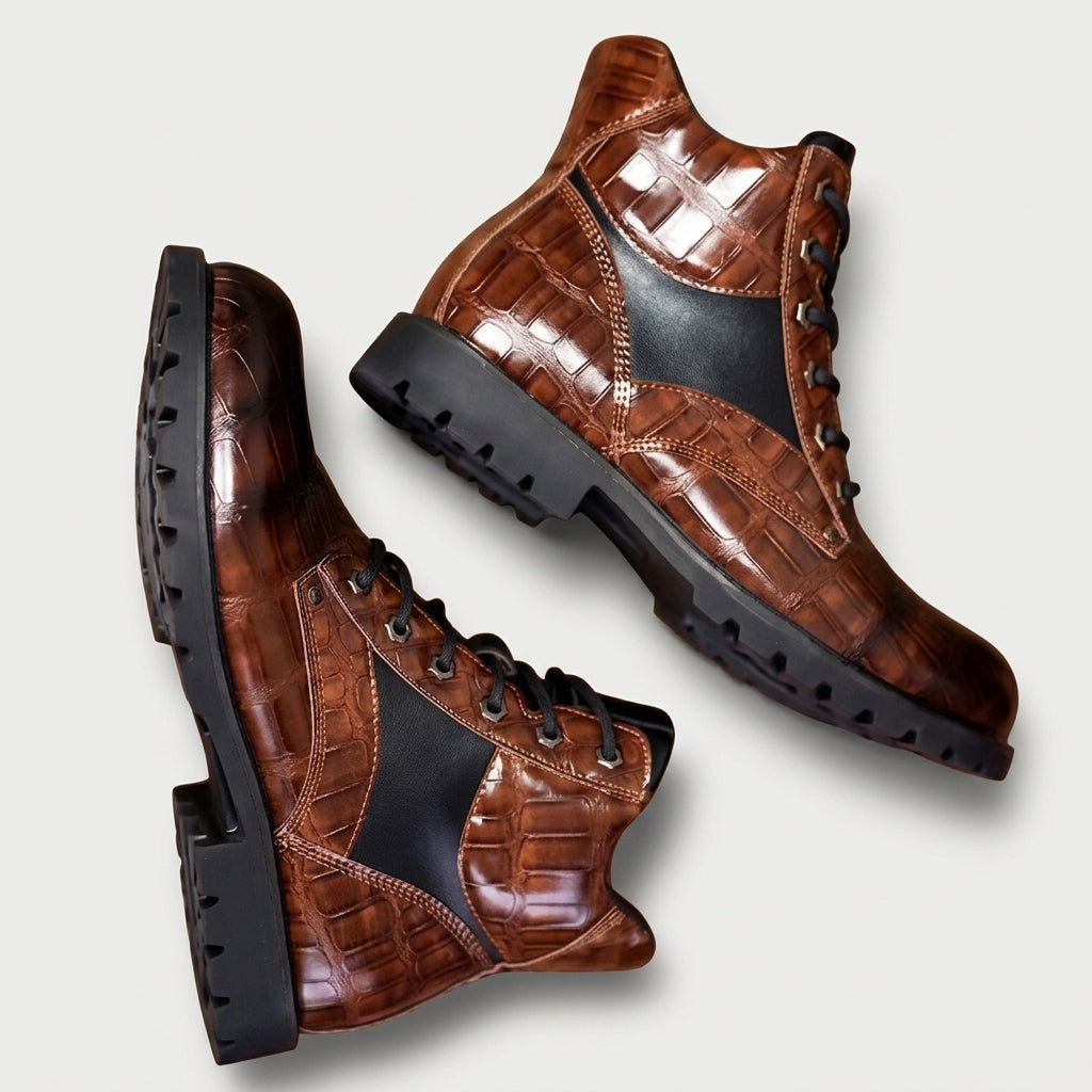 Men's Croc-Embossed Leather Ankle Boots
