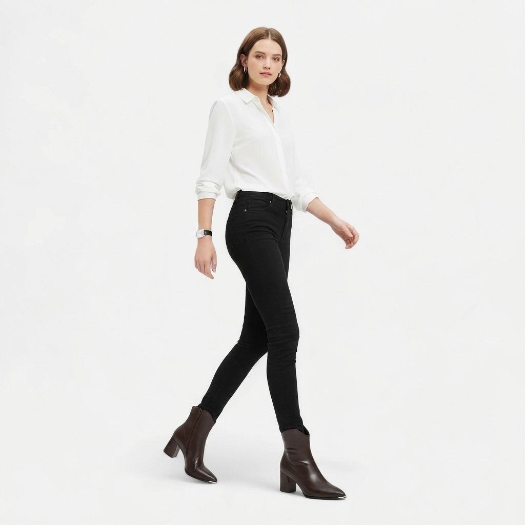 Women's Leather Block Heel Pointed Toe Ankle Boots