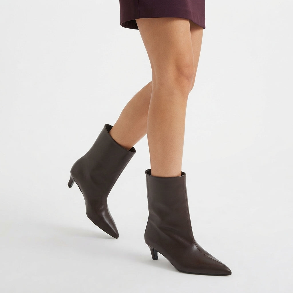 Women's Kitten Heel Leather Ankle Boots