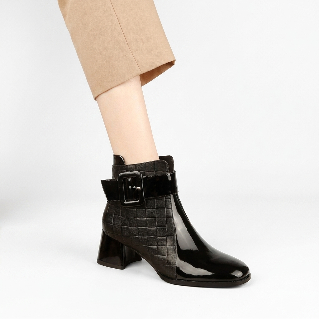 Women's Buckle Strap Heeled Ankle Boots