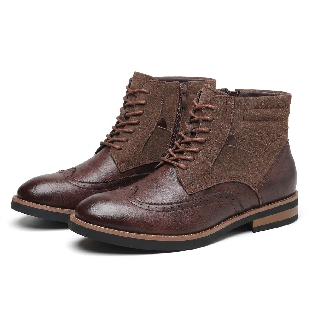 Men's Leather Wingtip Ankle Boots