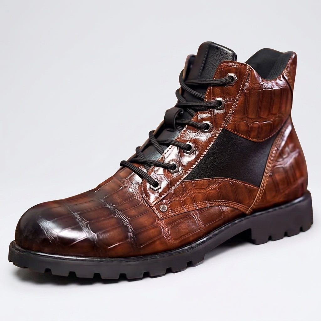 Men's Croc-Embossed Leather Ankle Boots