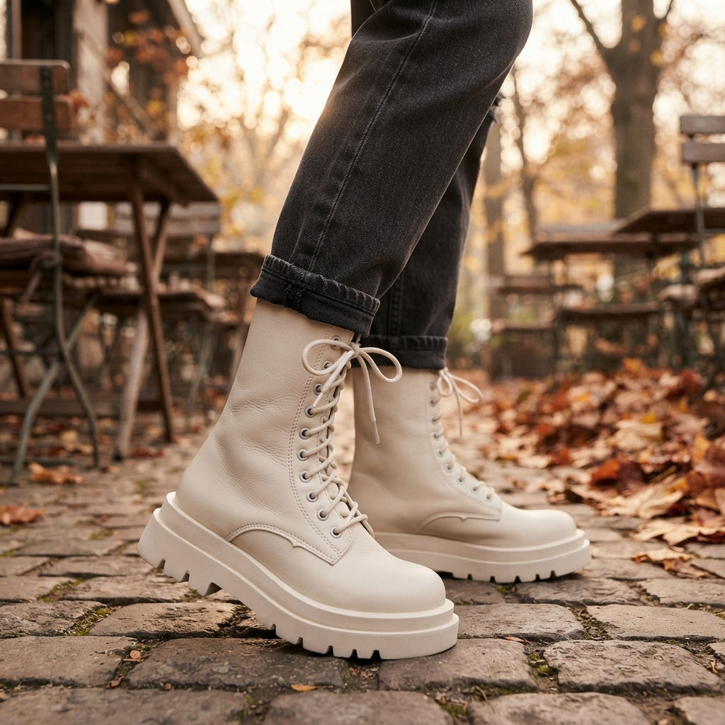 Women's Platform Leather Combat Boots