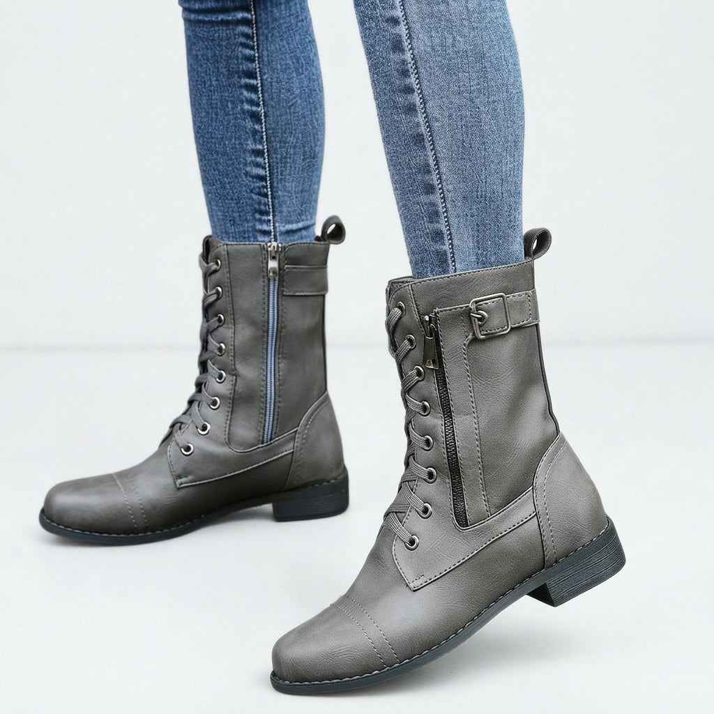 Women's Lace-Up & Side Zipper Combat Ankle Boots