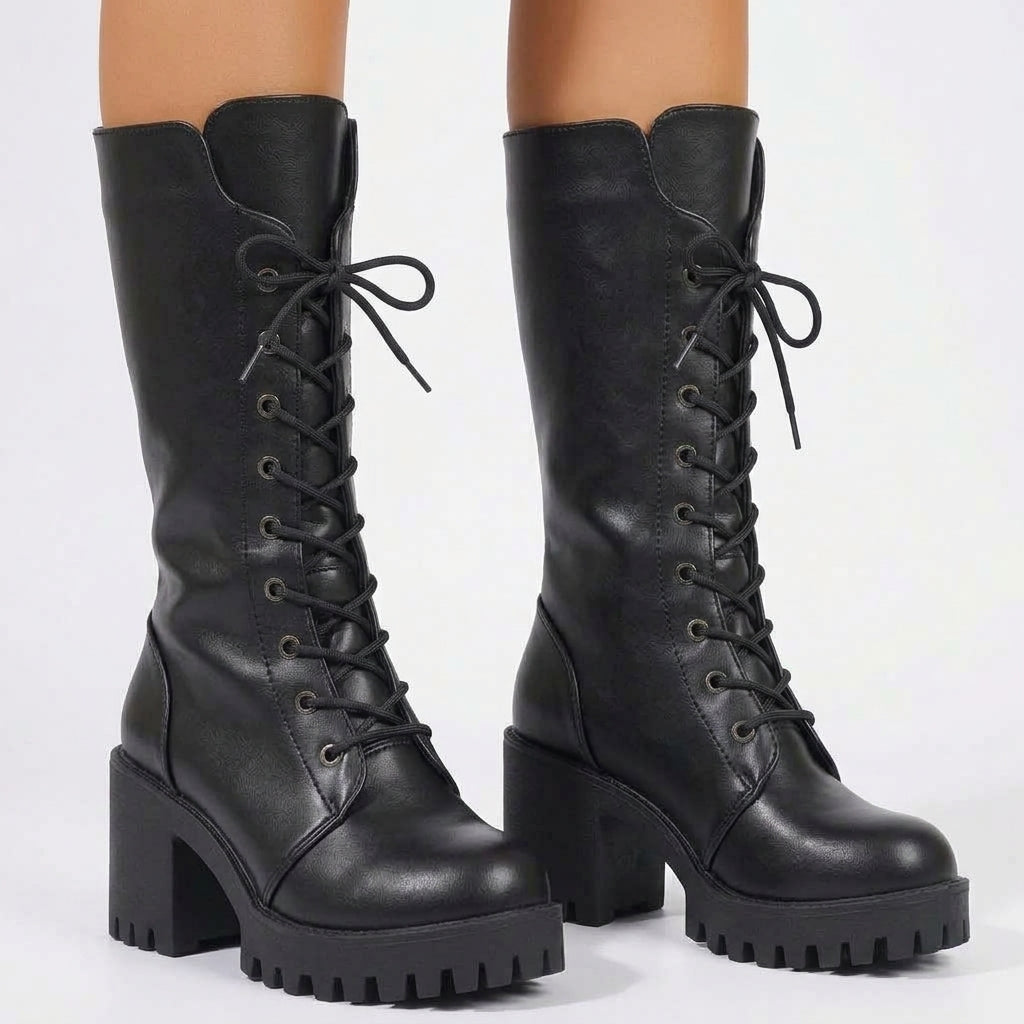 Women's Platform Leather Combat Boots