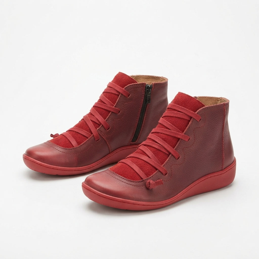 Women's Comfortable Lace-Up Leather Ankle Boots