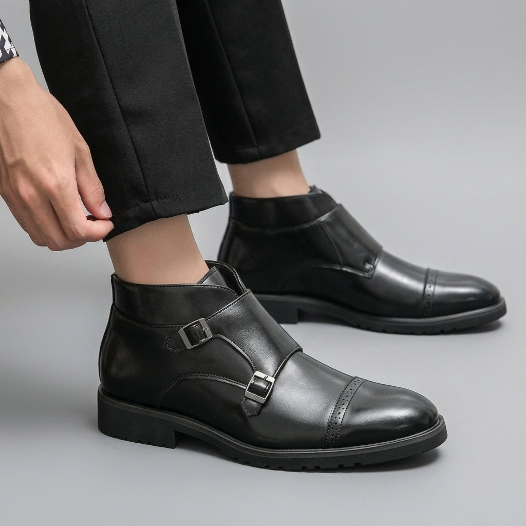 Men's Leather Monk Strap Ankle Boots