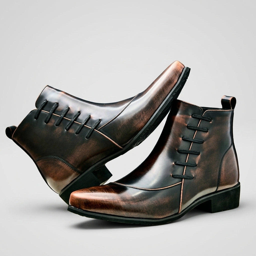 Men's Pointed Toe Leather Ankle Boots