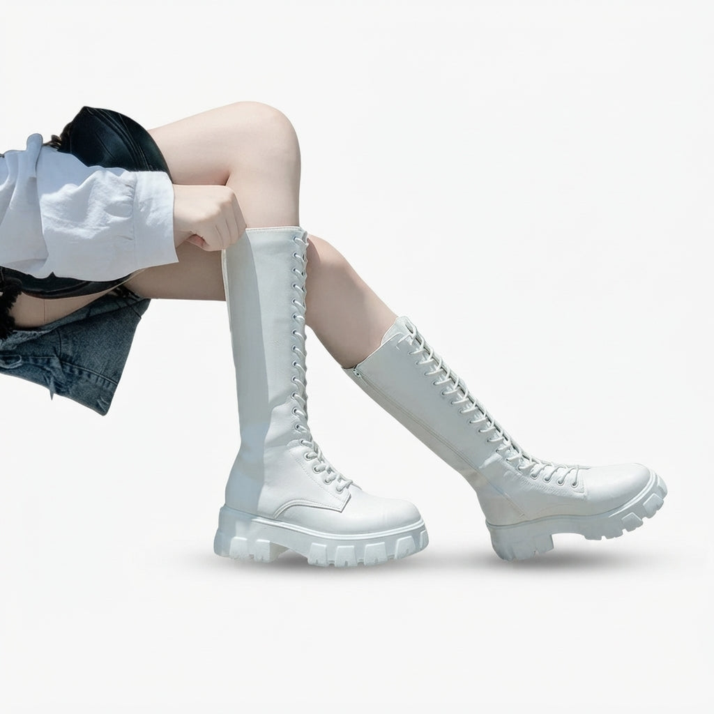 Women's Platform Knee High Combat Boots